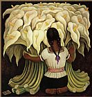 Diego Rivera Girl with Lilies painting